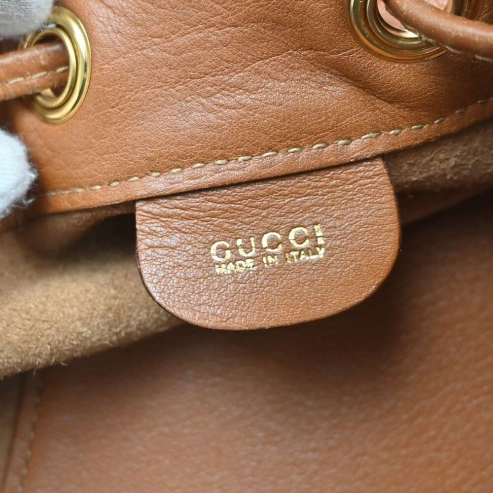 Gucci Vintage Bamboo Sling Backpack Leather Brown Leather Backpack Bag - Picture 6 of 16